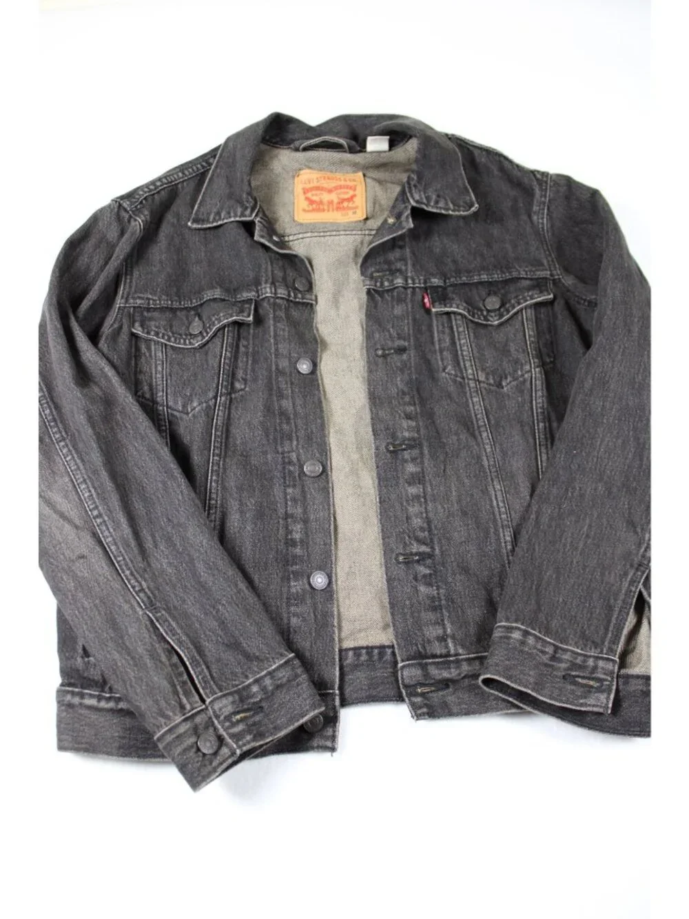 Levis Mens Black Denim Trucker Jacket Medium Vintage Wash